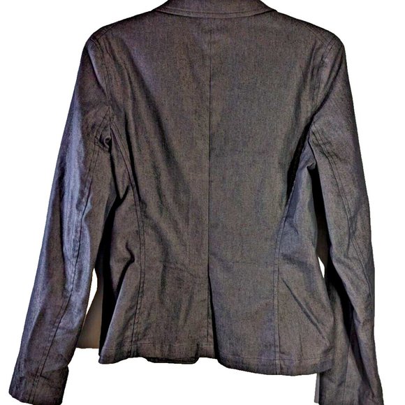 HOLT RENFREW Woman’s Denim Blazer Dress 3-Button Jeans Jacket Dark Gray M - Picture 3 of 7
